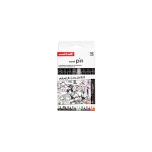 UNI PIN 8 darabos rajzmarker készlet Manga színek (0.5méret fekete, s. szürke, v. szürke, narancs, rózsaszín és zöld, fekete 1.2 és ecset)