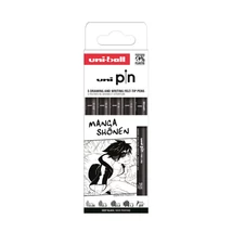 UNI PIN 5 darabos rajzmarker készlet Manga Shonen (fekete 0.05, 0.3, 0.8, 1.2  és ecsetfilc)