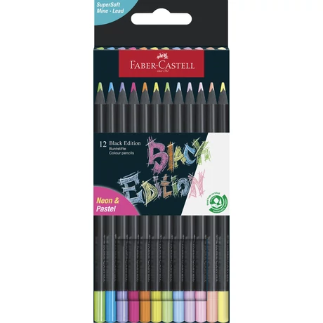 FABER-CASTELL SZÍNES CERUZA KÉSZLET 12DB-OS BLACK EDITION FEKETE TEST PASZTELL + NEON
