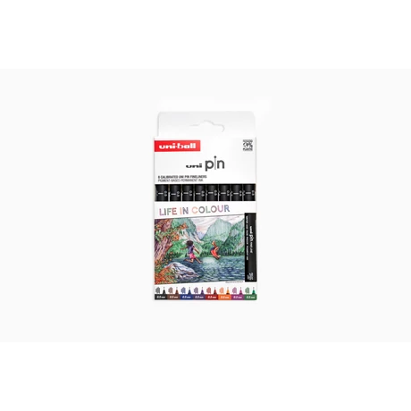 UNI PIN 8 darabos rajzmarker készlet Színek világa ( 0.5 méretben fekete, barna, kék, lila, piros, narancs, rózsaszín és zöld)